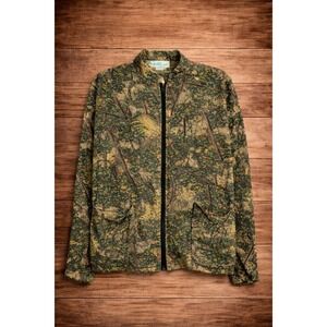Vintage Bushlan Camo Jacket Full Zip Lightweight USA Hunting Distressed